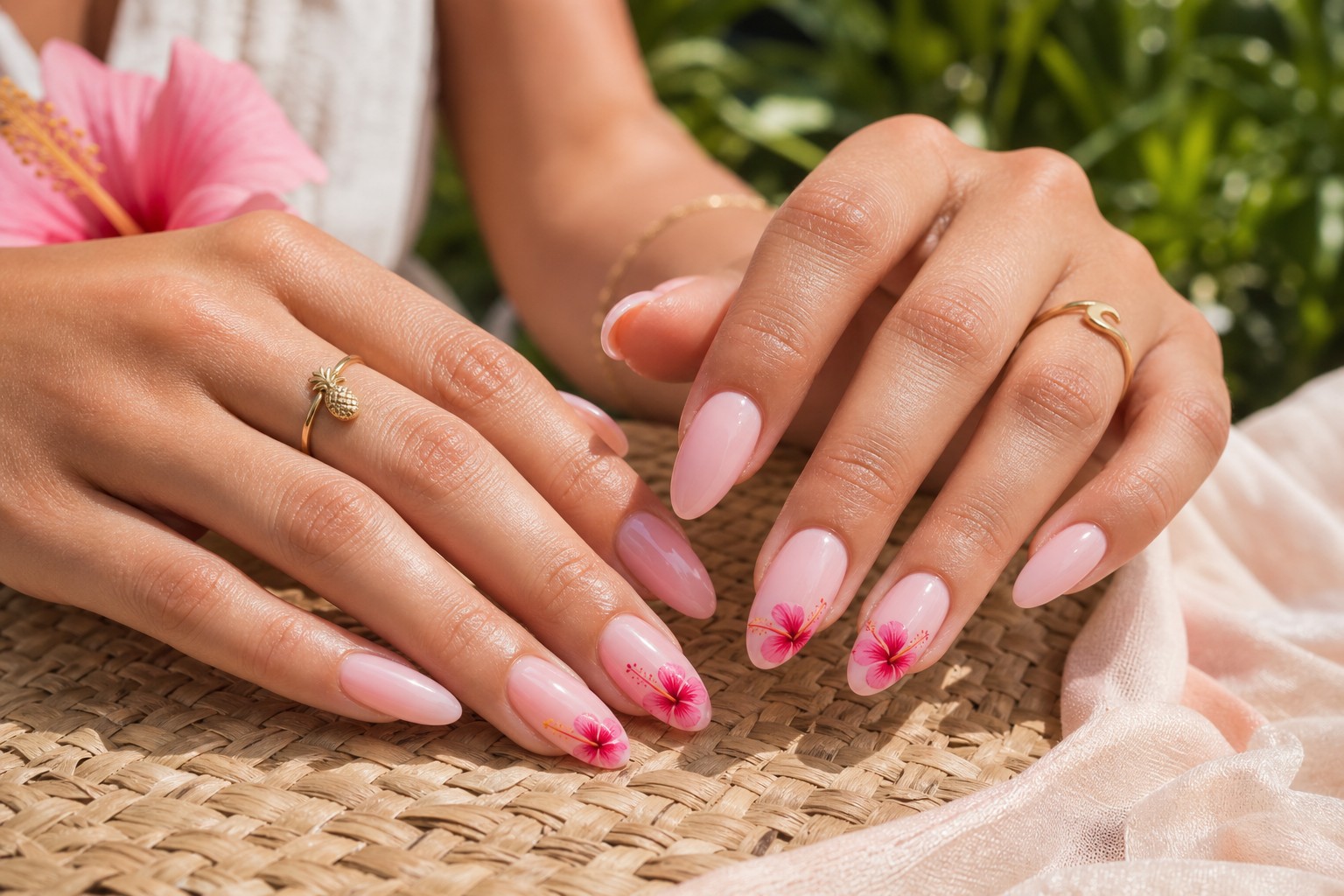 Pink Hibiscus Nails